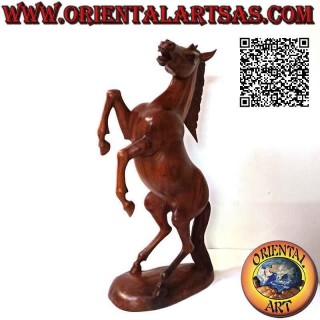 Sculpture cheval rampant "Ferrari" en bois de suar 60 cm (sculpté à la main d'un seul bloc)