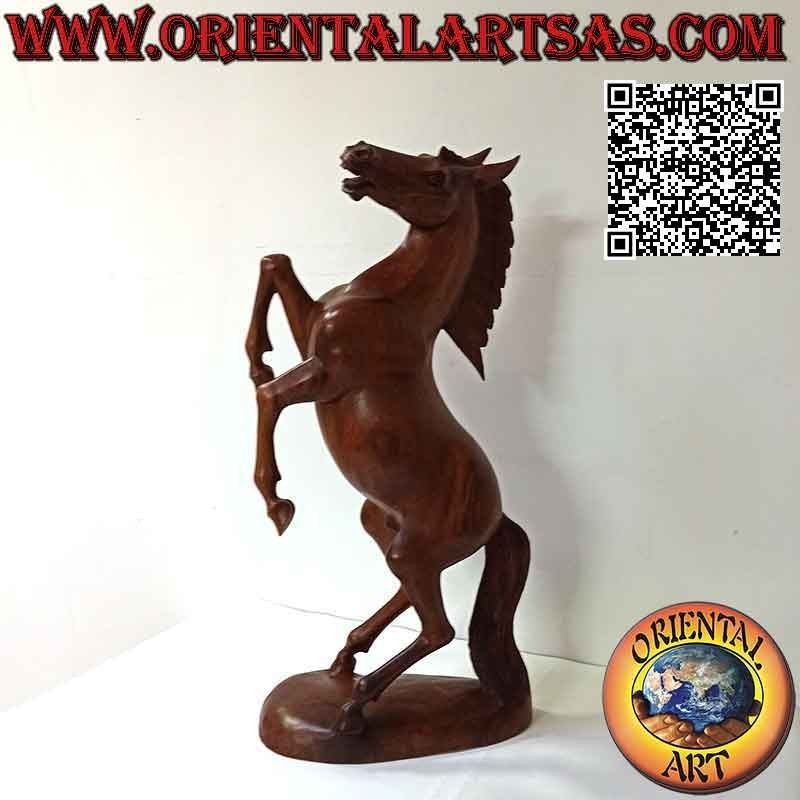 Escultura caballo rampante "Ferrari" en madera de suar 60 cm (esculpida a mano a partir de un solo bloque)