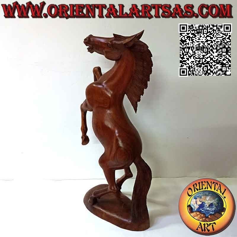 Scultura cavallo rampante "Ferrari" in legno di suar da 60 cm (scolpita a mano da un unico blocco)