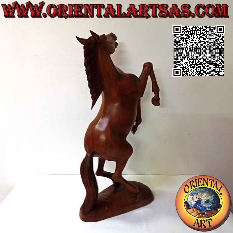 Escultura caballo rampante "Ferrari" en madera de suar 60 cm (esculpida a mano a partir de un solo bloque)