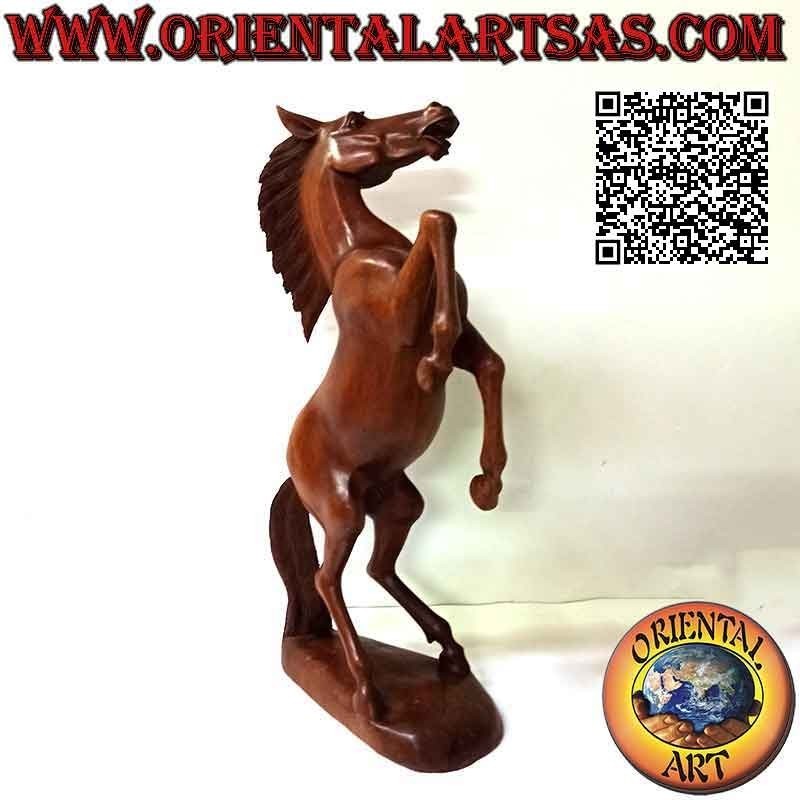 Scultura cavallo rampante "Ferrari" in legno di suar da 60 cm (scolpita a mano da un unico blocco)