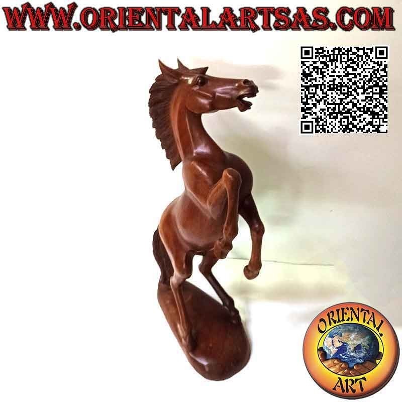 Escultura caballo rampante "Ferrari" en madera de suar 60 cm (esculpida a mano a partir de un solo bloque)