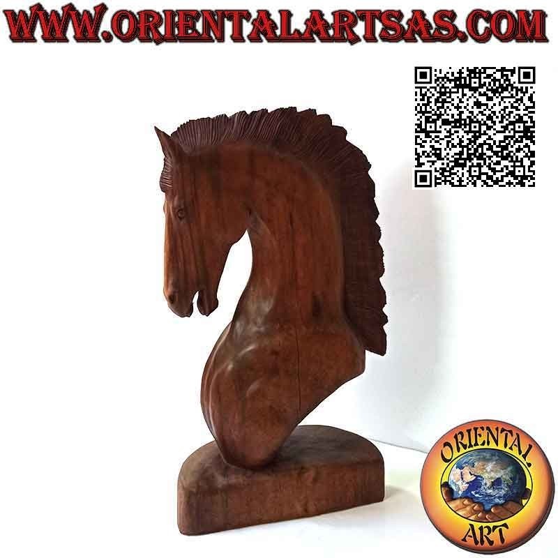 Horse head sculpture in suar wood (hand carved from a single block) of 50 cm