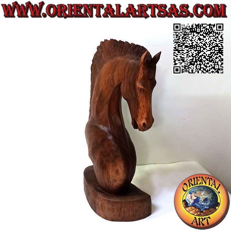 Scultura testa di cavallo in legno di suar (scolpita a mano da un unico blocco) da 50 cm