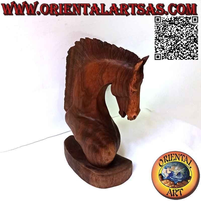 Escultura de cabeza de caballo en madera de suar (tallada a mano a partir de un solo bloque) de 50 cm