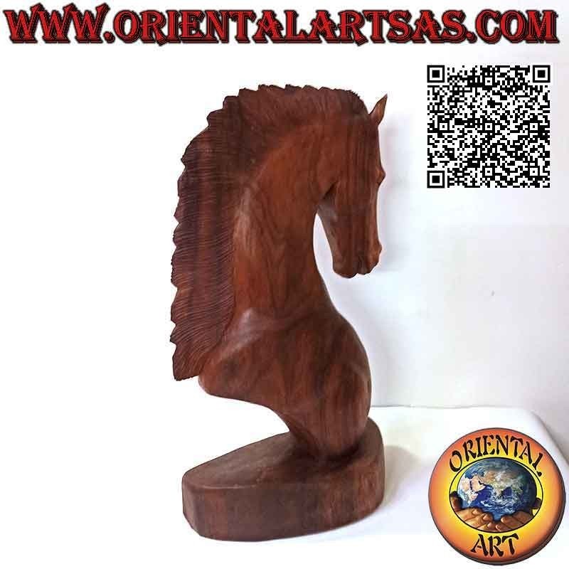 Scultura testa di cavallo in legno di suar (scolpita a mano da un unico blocco) da 50 cm