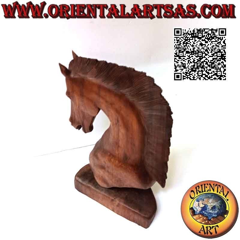 Escultura de cabeza de caballo en madera de suar (tallada a mano a partir de un solo bloque) de 50 cm