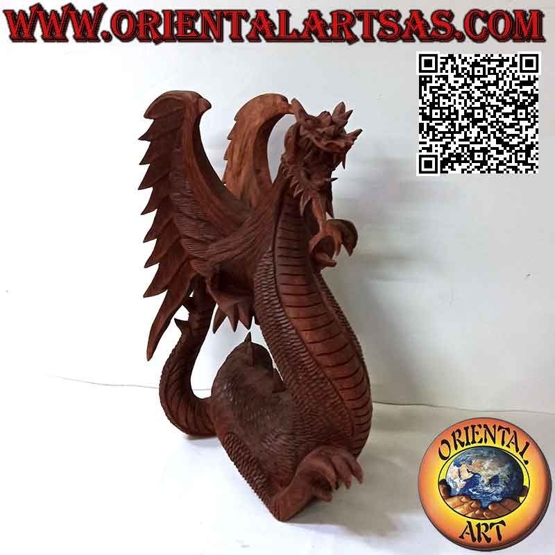 Walking winged dragon sculpture carved by hand in 45 cm suar wood