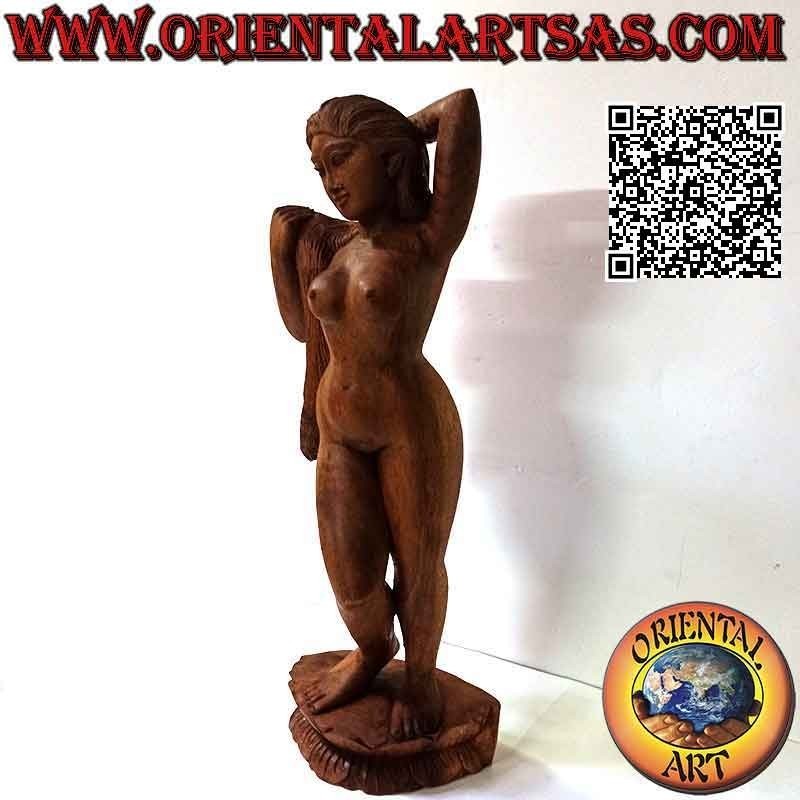 Skulpturstatue einer nackten orientalischen Frau, die aus einem einzigen Block Suarholz (60 cm) posiert