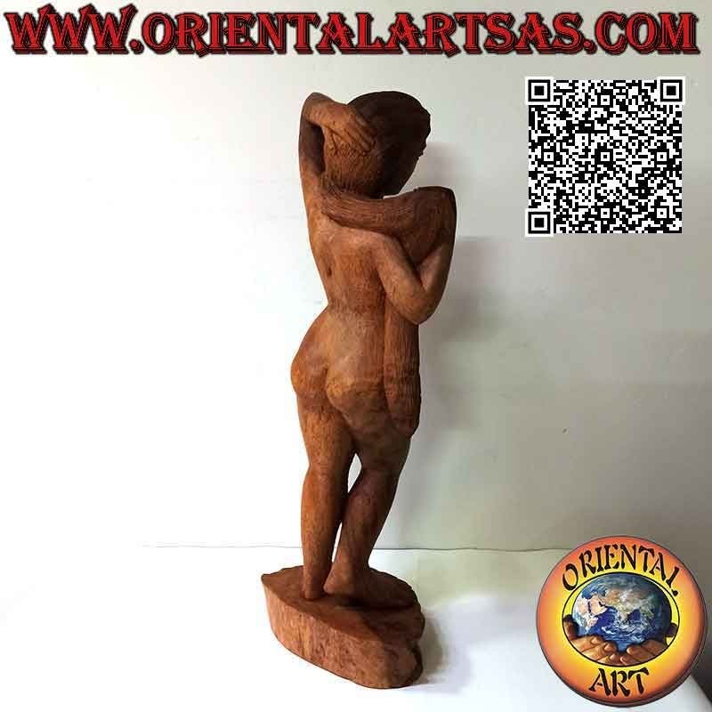 Skulpturstatue einer nackten orientalischen Frau, die aus einem einzigen Block Suarholz (60 cm) posiert