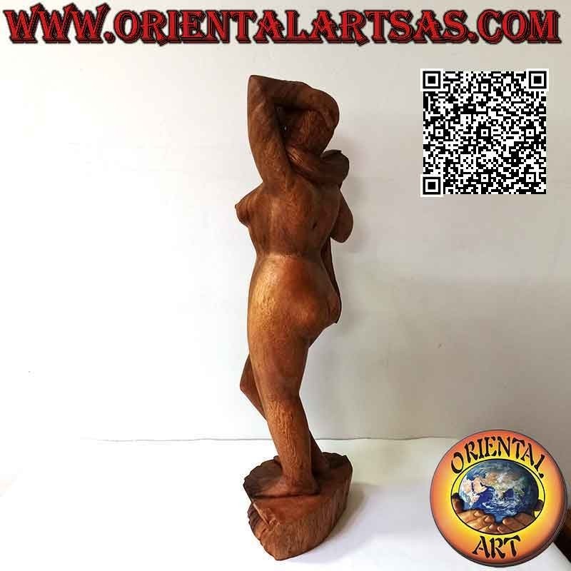 Skulpturstatue einer nackten orientalischen Frau, die aus einem einzigen Block Suarholz (60 cm) posiert