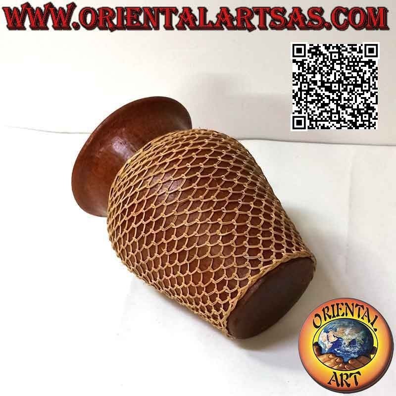 Jarrón Lombok tradicional en terracota y alambre de mimbre tejido a mano (20 cm y 15 cm ø)