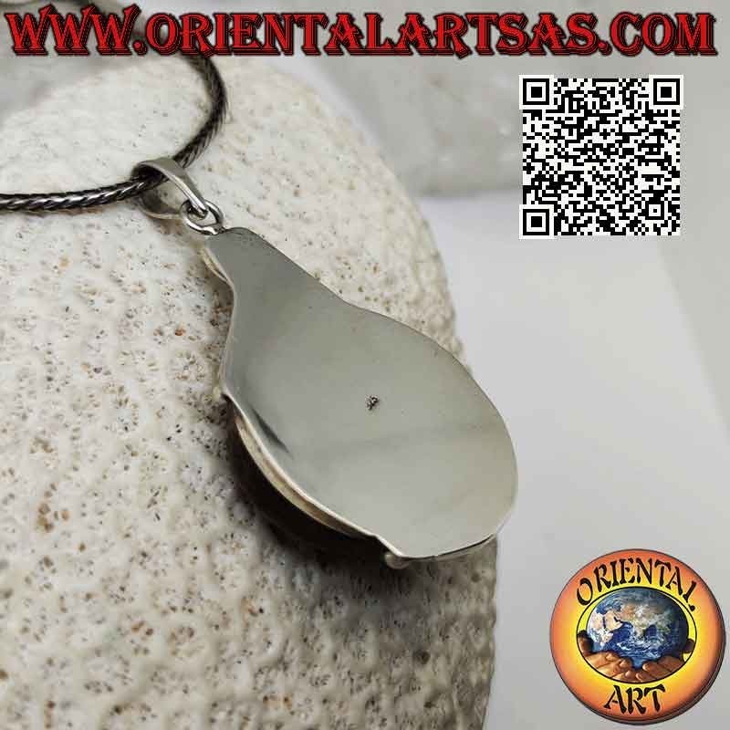 Silver pendant with large round Baltic amber on a smooth bas-relief setting