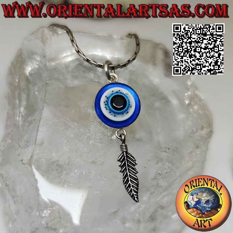 Silberner Anhänger, das Auge Allahs (Amulett gegen bösen Blick und Unglück) mit Anhängerfeder