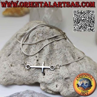 Collier serpent plat en argent 925‰ avec croix horizontale lisse (croix nordique ou "Jésus sauvant le peuple") 42 cm