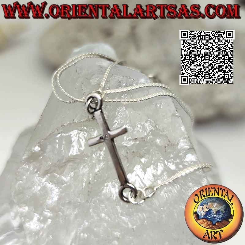 Collier serpent plat en argent 925‰ avec croix horizontale lisse (croix nordique ou "Jésus sauvant le peuple") 42 cm