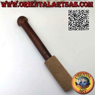 Clapet pour cloches tibétaines en bois et daim camel 16 cm x 2,5 cm