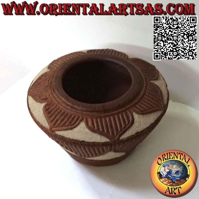 Jarrón tradicional de Lombok con decoración artesanal de flores de terracota y arena (25 cm y 37 cm ø)