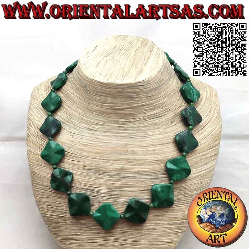 Collana Malachite Naturale Rombi Sfaccettati - Acciaio & Argento