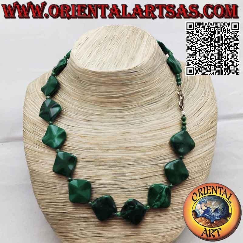 Collana Malachite Naturale Rombi Sfaccettati - Acciaio & Argento