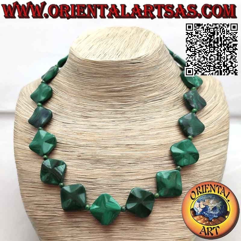 Collana Malachite Naturale Rombi Sfaccettati - Acciaio & Argento