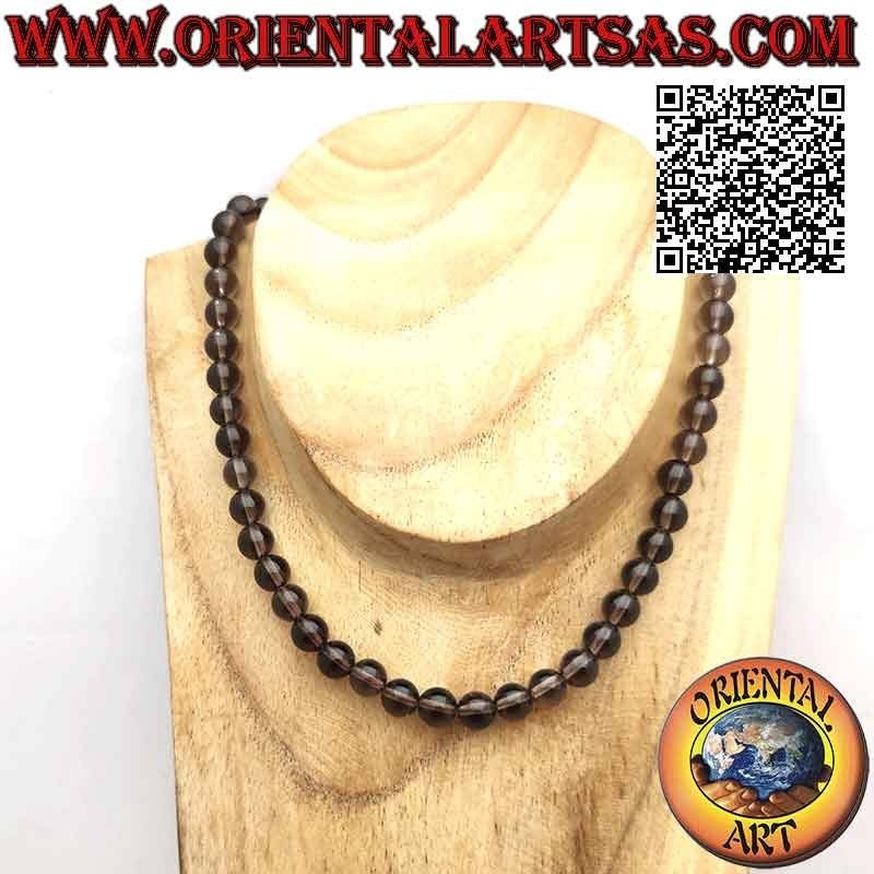 Natural 9mm Smoky Quartz Choker Necklace with Silver Hook | Oriental Art