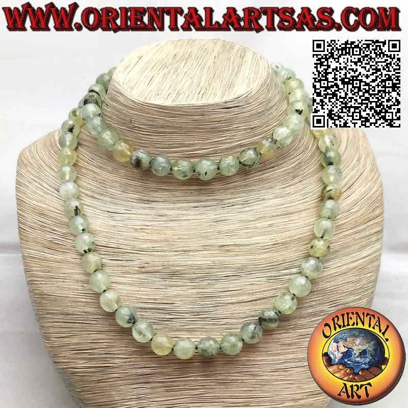 Collar Prehnita Natural Facetada 10mm Plata 80cm | Oriental Art