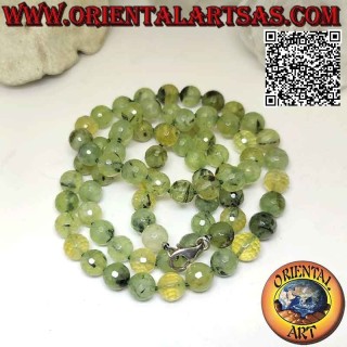 Faceted 10mm Prehnite Necklace, Sterling Silver 80cm | Oriental Art