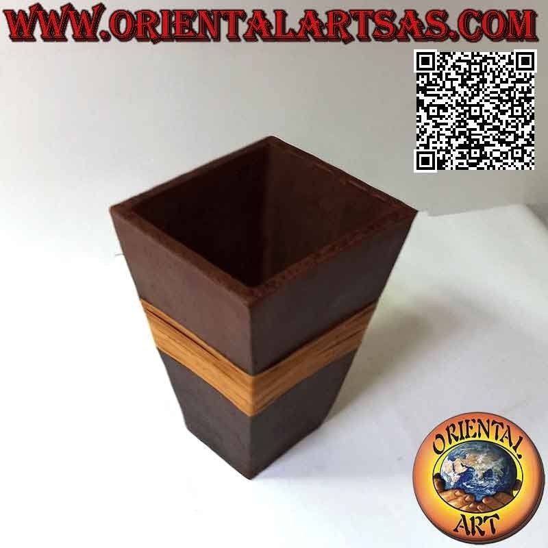 Traditional Lombok rectangular flower vase and wicker wire, handmade (23 cm and 18x15 cm)