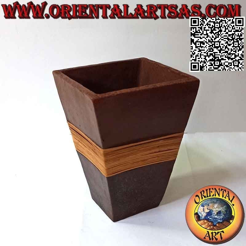 Traditional Lombok rectangular flower vase and wicker wire, handmade (23 cm and 18x15 cm)