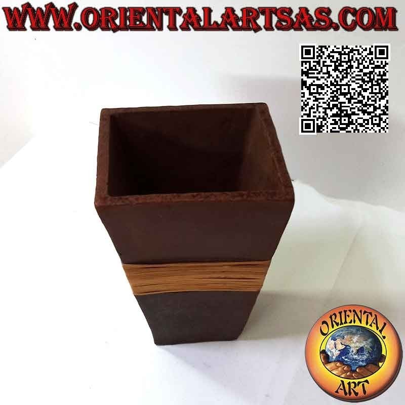 Traditional Lombok rectangular flower vase and wicker wire, handmade (23 cm and 18x15 cm)