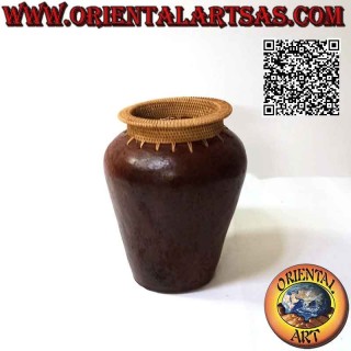 Traditional Lombok vase in dark terracotta with hand-woven wicker mouth (20 cm and 15 cm ø)