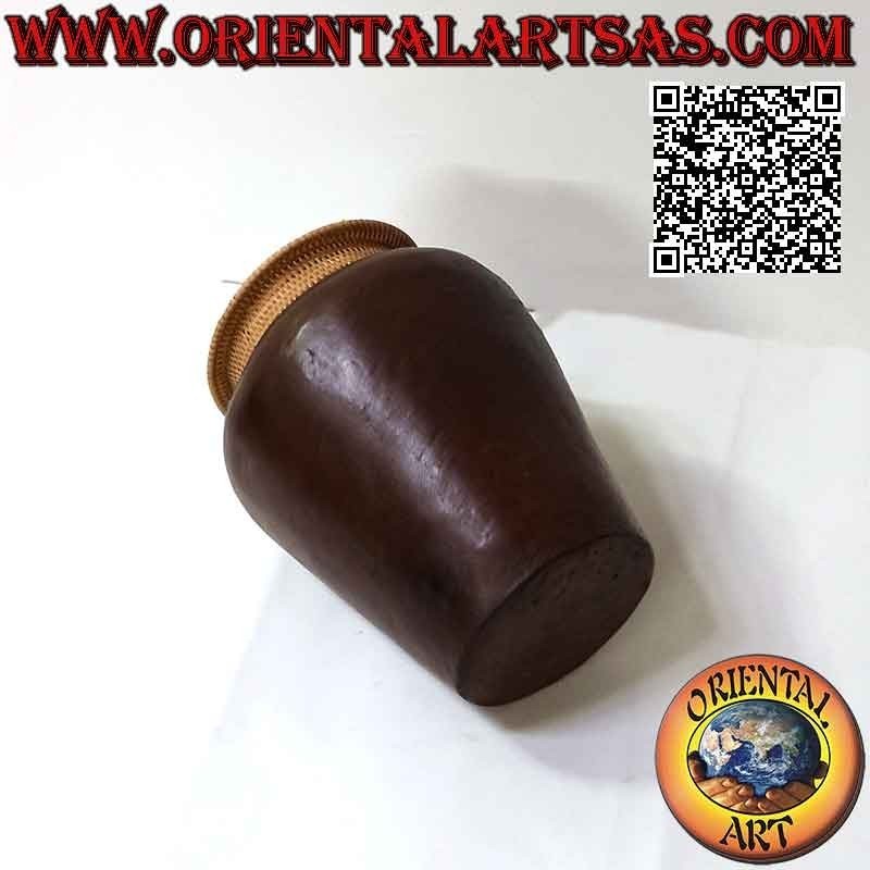 Traditional Lombok vase in dark terracotta with hand-woven wicker mouth (20 cm and 15 cm ø)