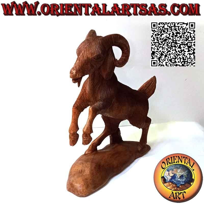 Scultura ariete o RAM rampante in legno di suar da 45 cm (scolpita a mano da un unico blocco)