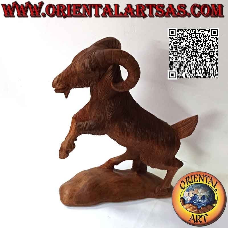 Scultura ariete o RAM rampante in legno di suar da 45 cm (scolpita a mano da un unico blocco)