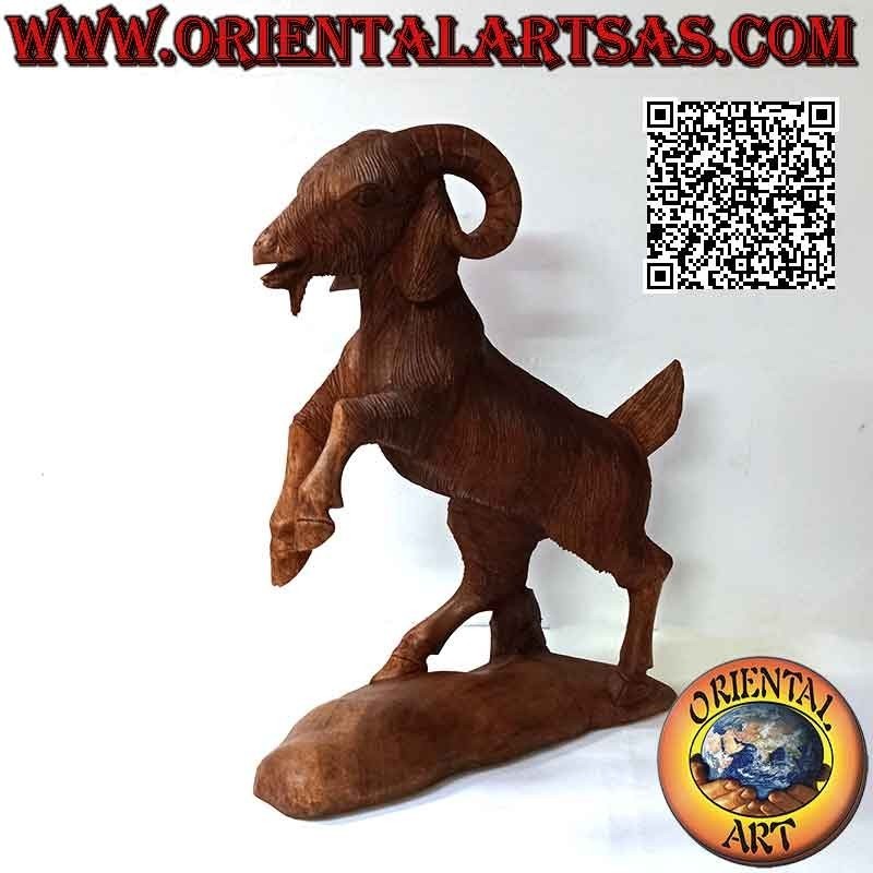 Sculpture bélier ou bélier rampant en bois de suar de 45 cm (sculpté à la main dans un seul bloc)