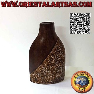 Portafiori etnico con decorazione balinese e bocca ovale in terracotta, fatto a mano (38 cm e 22x9 cm)