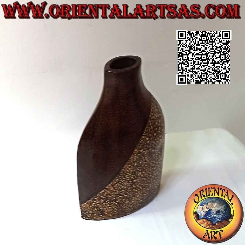 Ethnic flower holder with Balinese decoration and oval mouth in terracotta, handmade (38 cm and 22x9 cm)