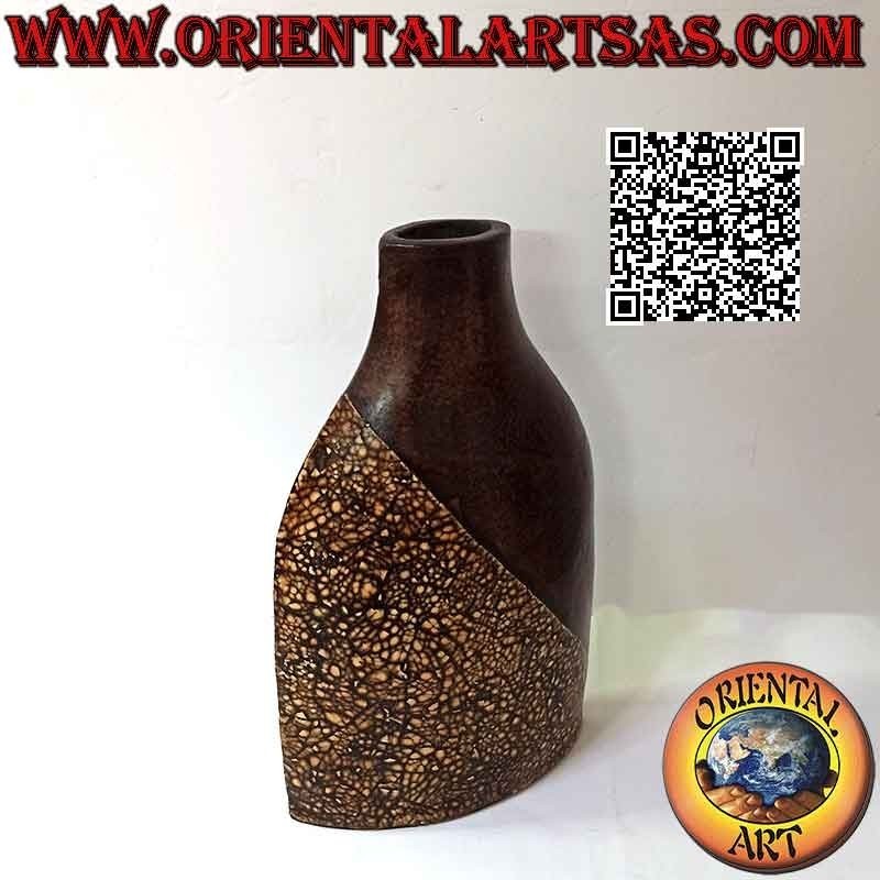 Ethnischer Blumenhalter mit balinesischer Dekoration und ovalem Mund aus Terrakotta, handgefertigt (38 cm und 22x9 cm)