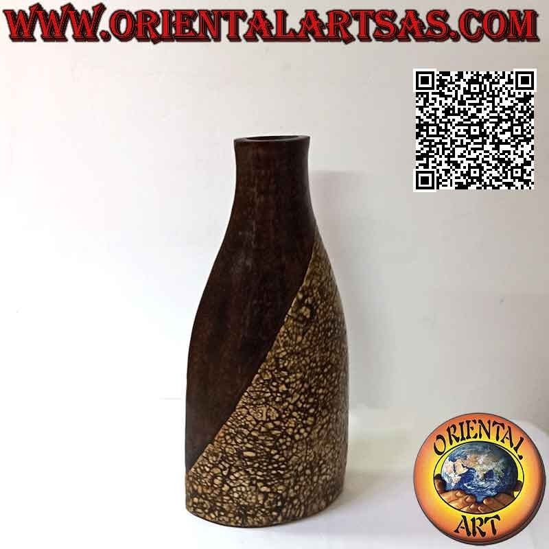 Florero étnico con decoración balinesa y boca ovalada en terracota, hecho a mano (43cm y 20x12cm)