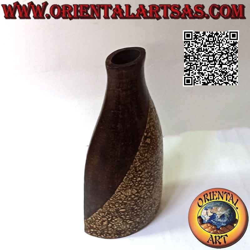 Florero étnico con decoración balinesa y boca ovalada en terracota, hecho a mano (43cm y 20x12cm)