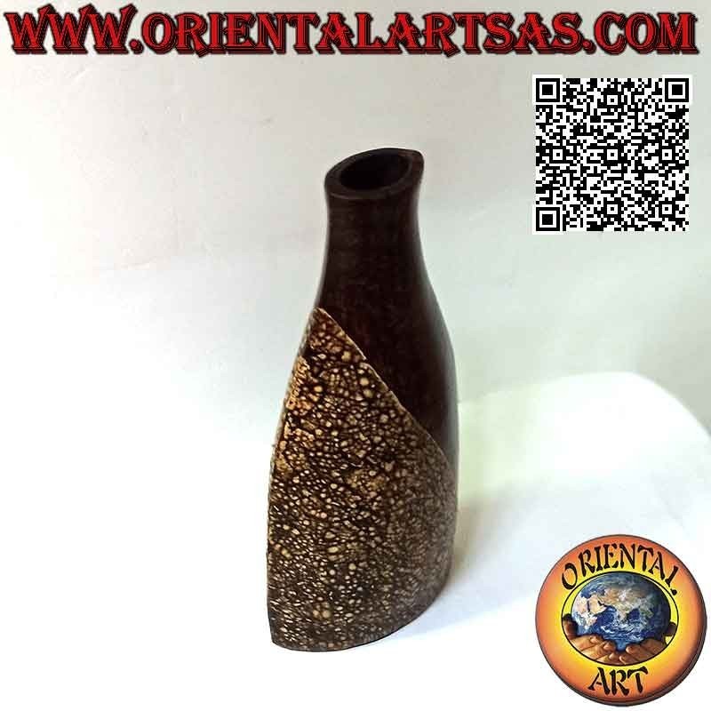 Ethnischer Blumenhalter mit balinesischer Dekoration und ovalem Mund aus Terrakotta, handgefertigt (43cm und 20x12cm)