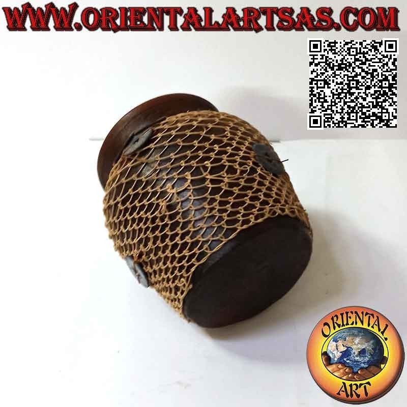 Terracotta vase, woven wicker wire and ancient Chinese lucky coins, handmade (14 cm and 13 cm ø)