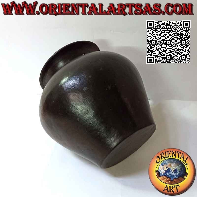 Traditional Lombok planter vase in dark terracotta and white triangles, handmade (28 cm and 30 cm ø)