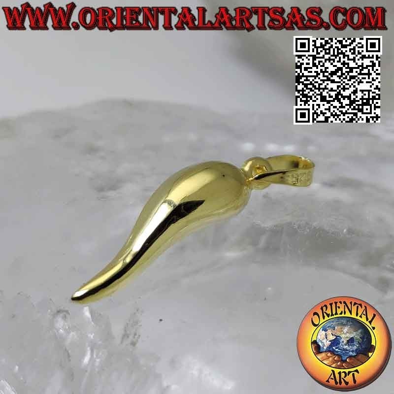 Ciondolo in argento a cornetto "portafortuna" in argento placcato oro da 22 mm