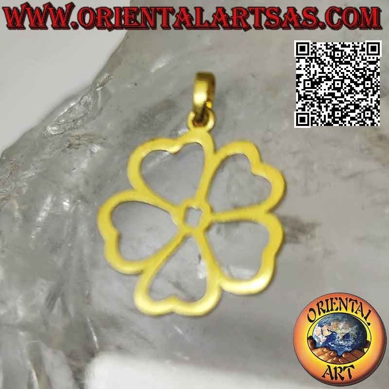 Ciondolo in argento, pentafoglio "portafortuna" placcato oro (fiore dell'infinita fortuna)