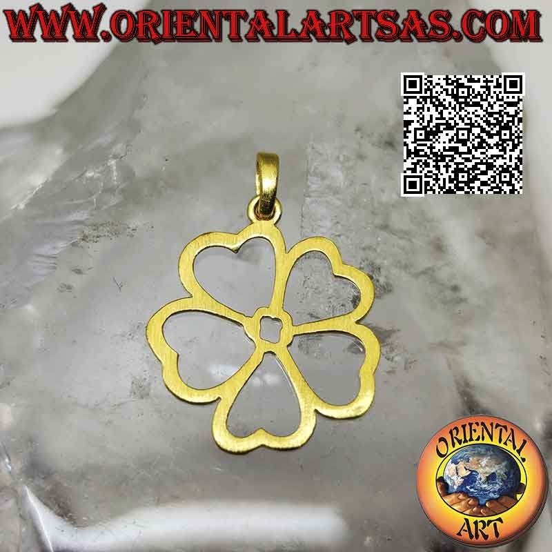 Ciondolo in argento, pentafoglio "portafortuna" placcato oro (fiore dell'infinita fortuna)