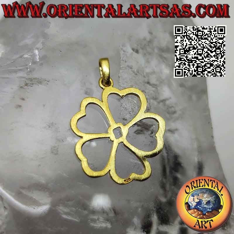 Colgante de plata, pentafoglio "amuleto de la suerte" chapado en oro (flor de la suerte infinita)