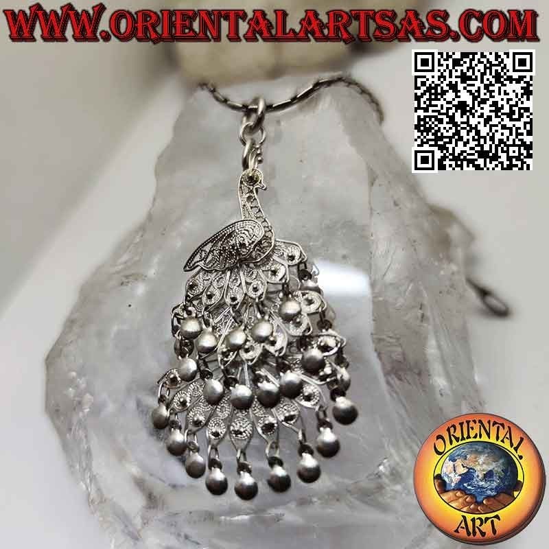 Pendentif en argent, filigrane fait main en forme de grand paon