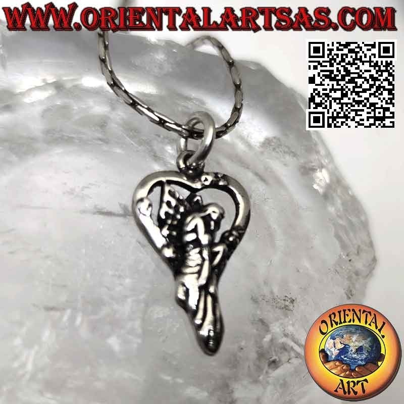 Silver pendant, fairy in the heart